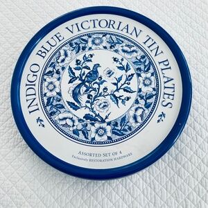 Restoration Hardware Indigo Blue Victorian Tin Plates NWOT